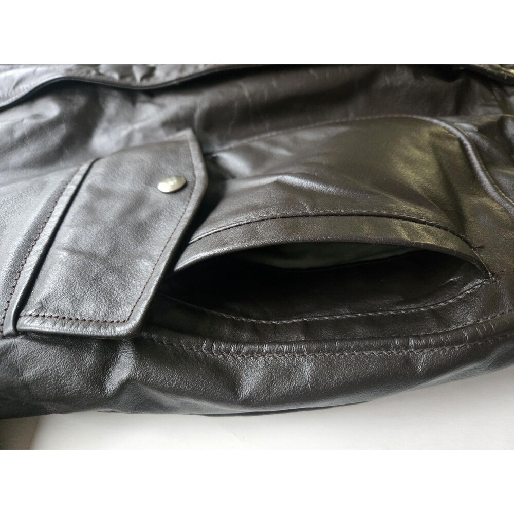 Vintage Brown Real Leather Bomber Jacket Sherpa Lining Mens 42/L XT Fall Winter - Picture 13 of 15
